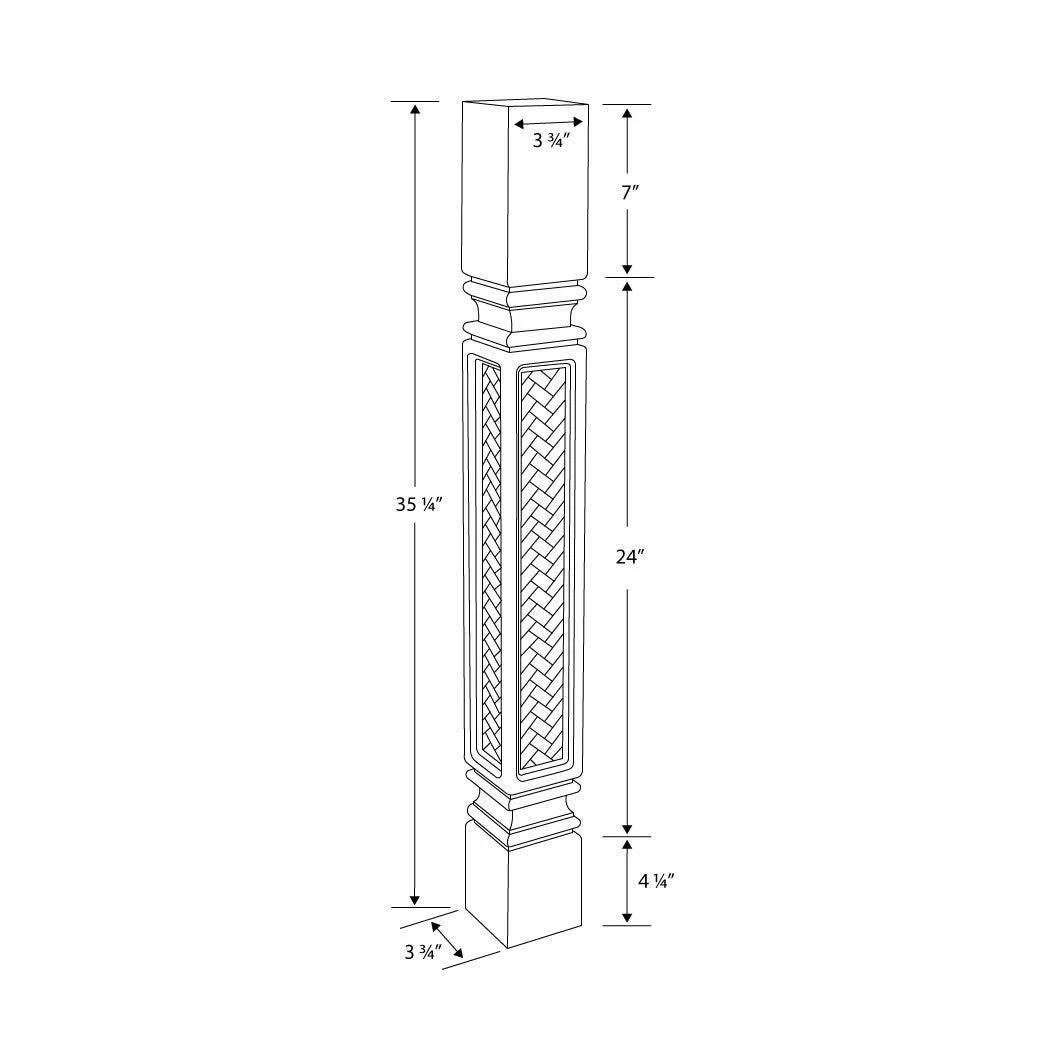 3-3/4 in. x 35-1/4 in. Unfinished North American Solid Hard Maple Mission Weave Kitchen Island Leg