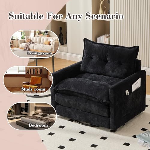 360 Swivel Accent Barrel Chair with Storage Ottoman & Headrest