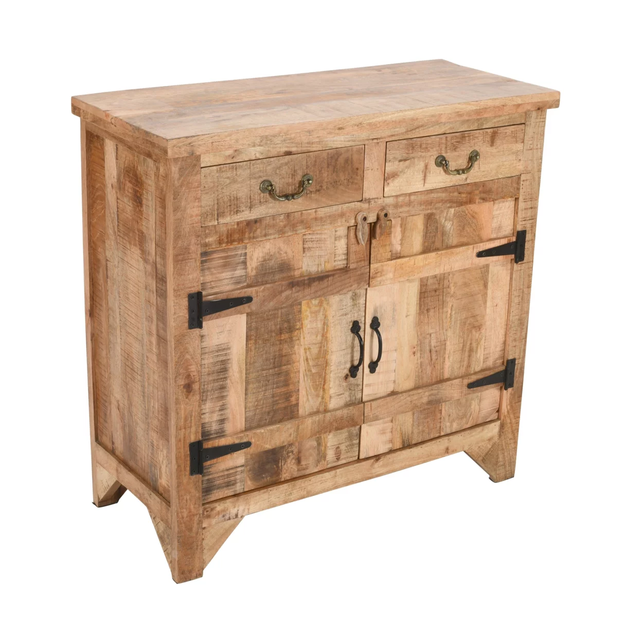 39 Inch Artisanal Farmhouse Style 2 Drawer Mango Wood Cabinet Console with 2 Door Storage, Rustic Brown- Saltoro Sherpi