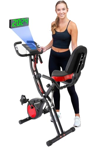 YYFITT 3-IN-1 Exercise Bike with Luminous Digits Display | Folding Stationary Bikes for Home Seniors | Compact Workout Bike with Fully Support