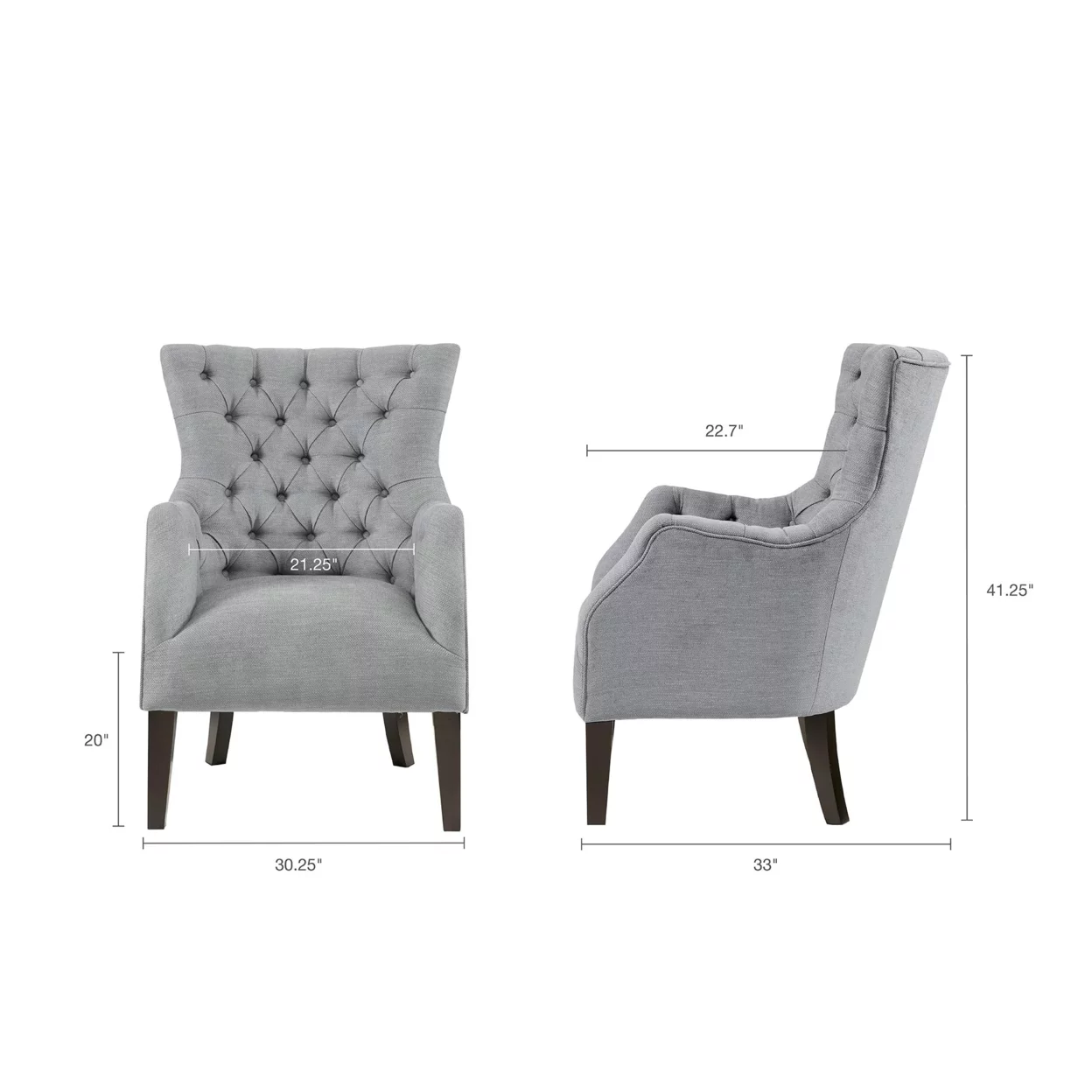Madison Park Hannah Button Tufted Wing Chair - Ivory - See below