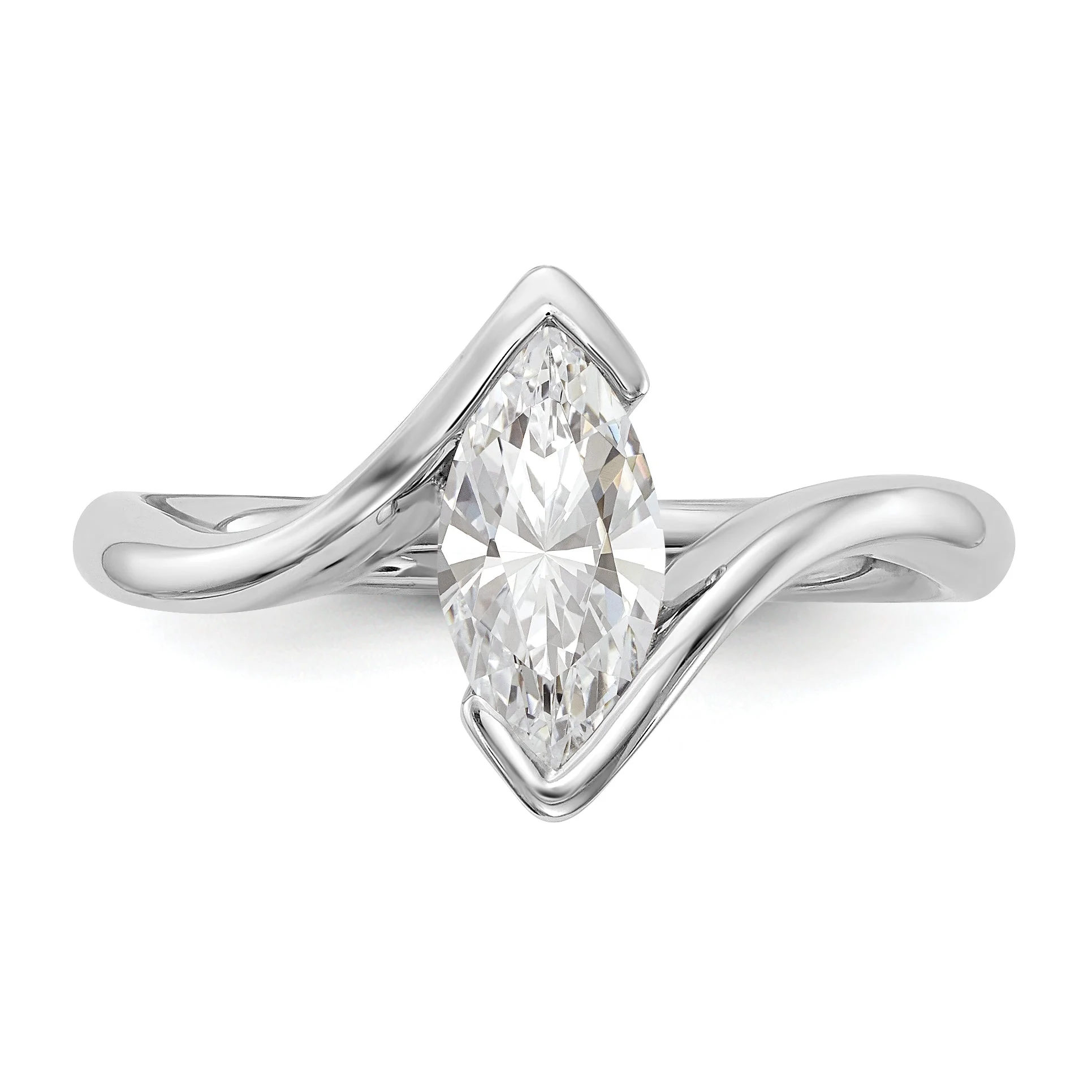 0.25ct. CZ Solid Real 14k White Gold Marquise Bezel Solitaire Engagement Ring