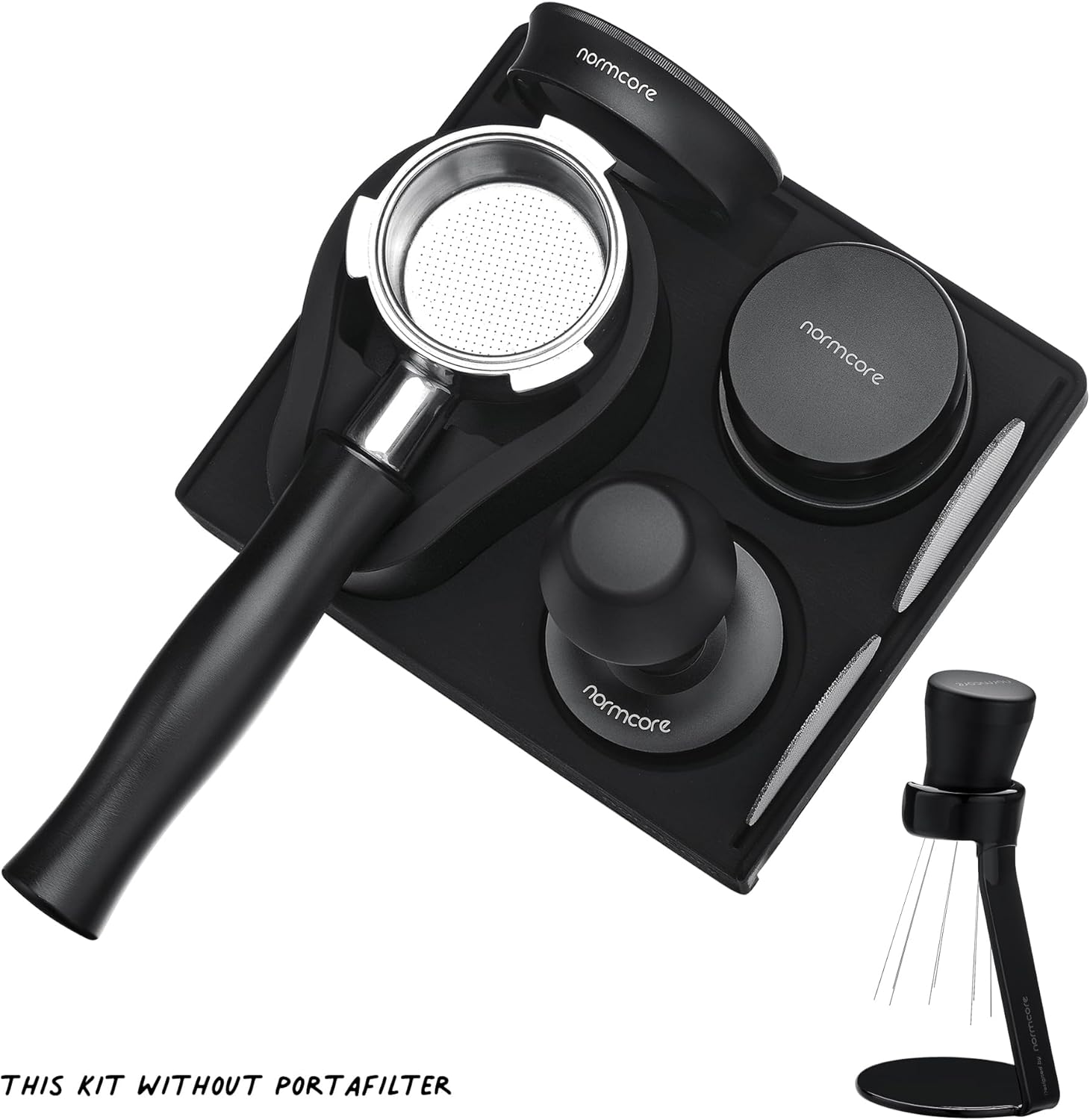 Normcore 58.5mm 7-in-1 Barista Kit: Coffee Tamper, Distributor Tool, WDT with Stand, Dosing funnel, Puck Screen Set, Compact Tamping Mat