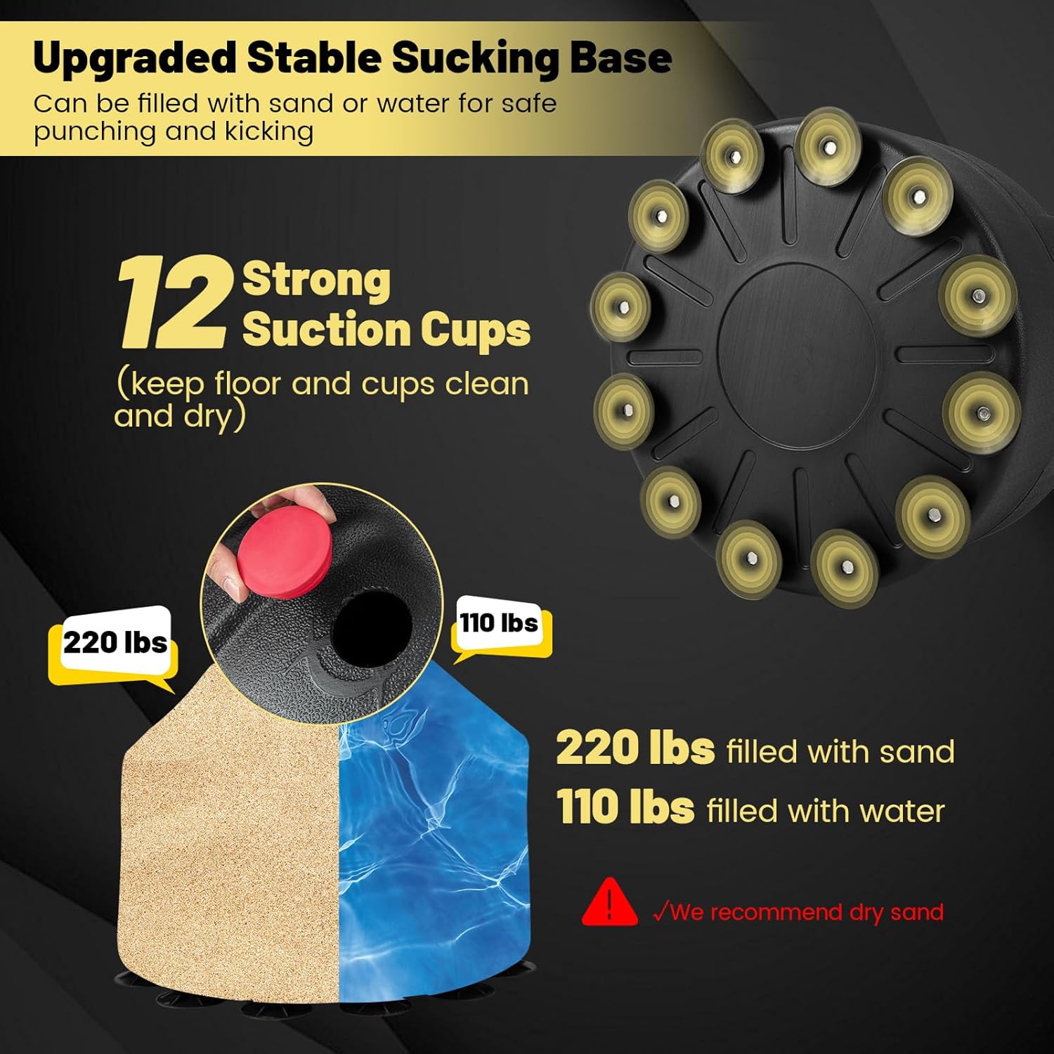 Goplus Freestanding Punching Bag, 220LBS Heavy Boxing Bag with Gloves, Shock Absorber, 12 Suction Cup Base