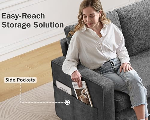 81" Sleeper Sofa Bed with Pull Out Bed, L Shaped Couch Sectional Sleeper Sofa, Pull Out Couch with Reversible Storage Chaise, Side Pockets