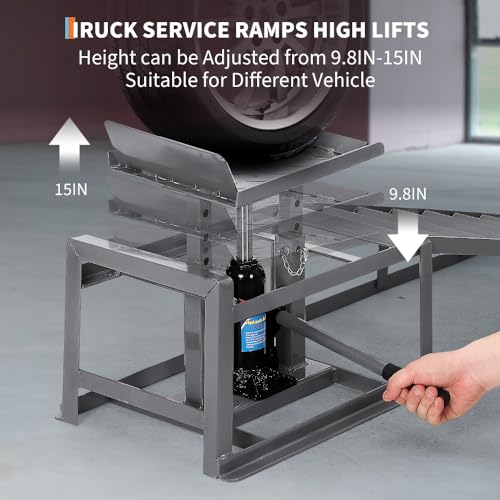 2PCS Hydraulic Car and Truck Service Ramps,11023 Lbs (5 Tons) Capacity, Portable Lifts Ramps for Oil Changes, Adjustable Lift Height 9.8" to 16.21"