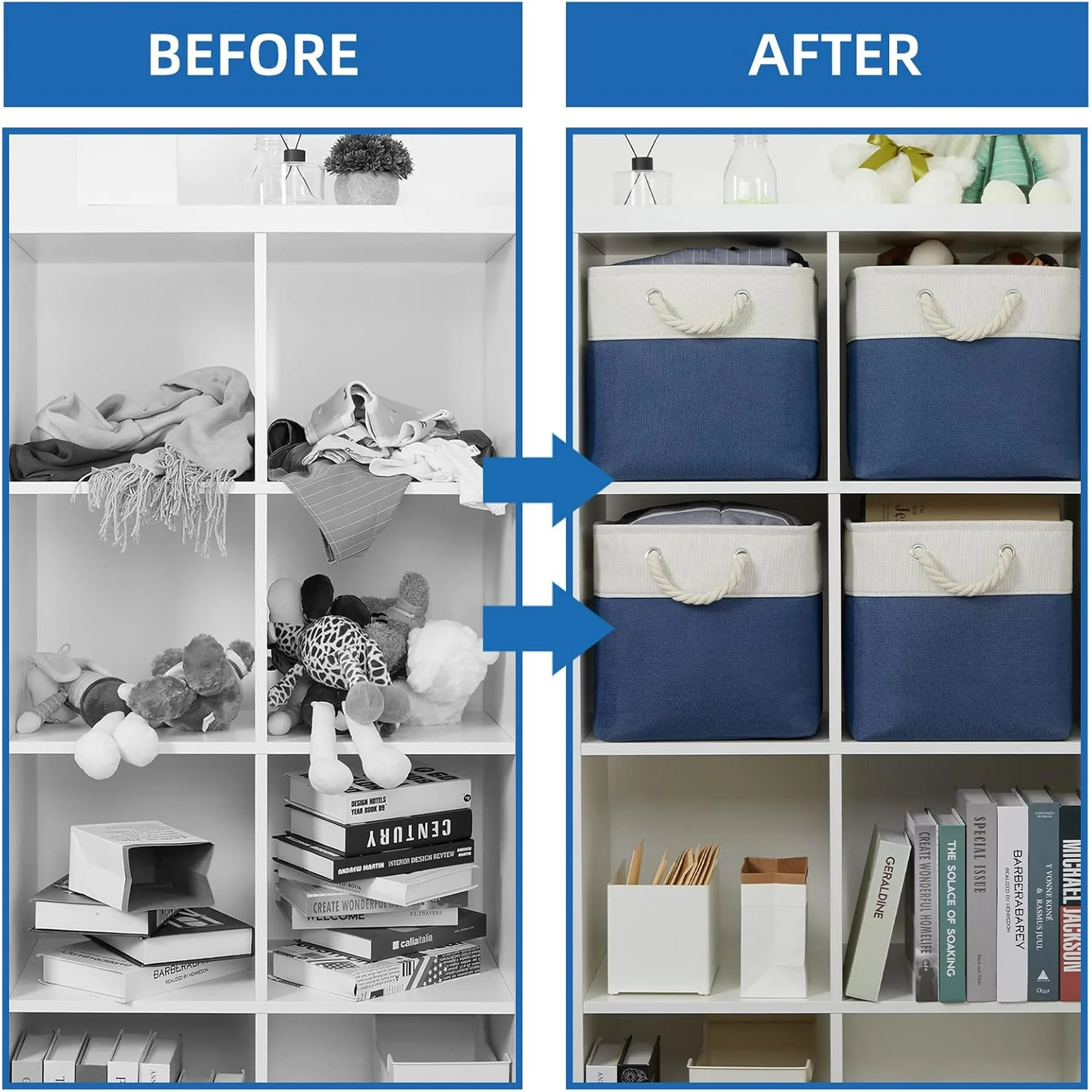 Fabric Storage Cubes for Organizing 4Pack Blue Fabric Storage Basket 12 Inch Cube Storage Bins with Handles for Organizing Toys