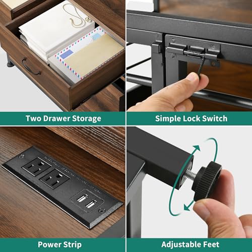 YITAHOME 39 Inch Dog Crate Furniture with Storage Shelves, Wooden Dog Crate for Large Dogs with Power Outlets
