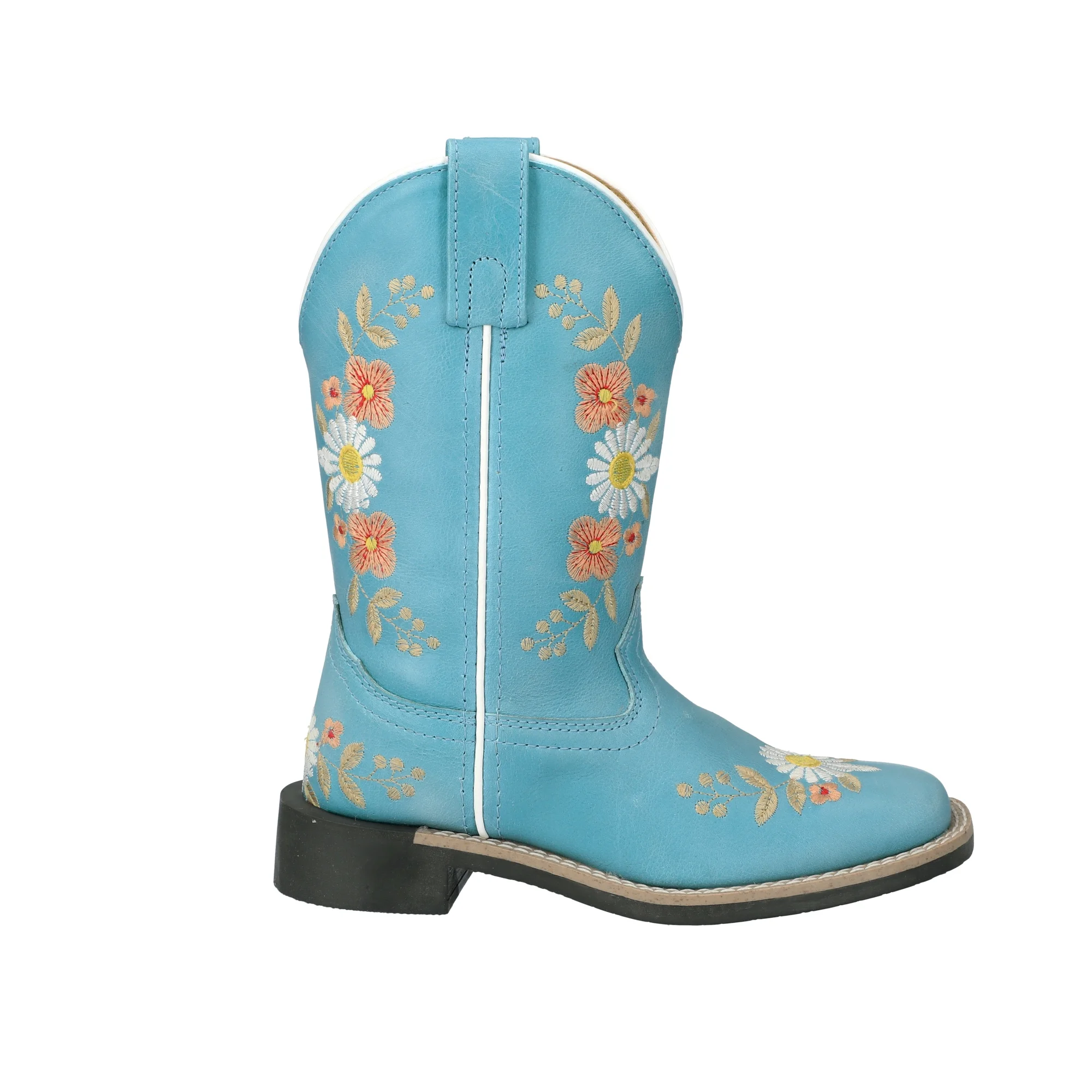 Kid's Desert Flowers Turquoise Leather Western Boot with Embroidery