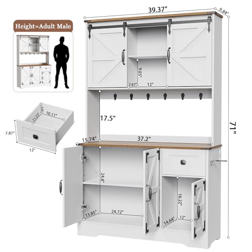 71" Kitchen Pantry Cabinet, Modern Kitchen Hutch Food Pantry with Charging Station and Microwave Stand, Pantry Storage Cabinets with Countertop