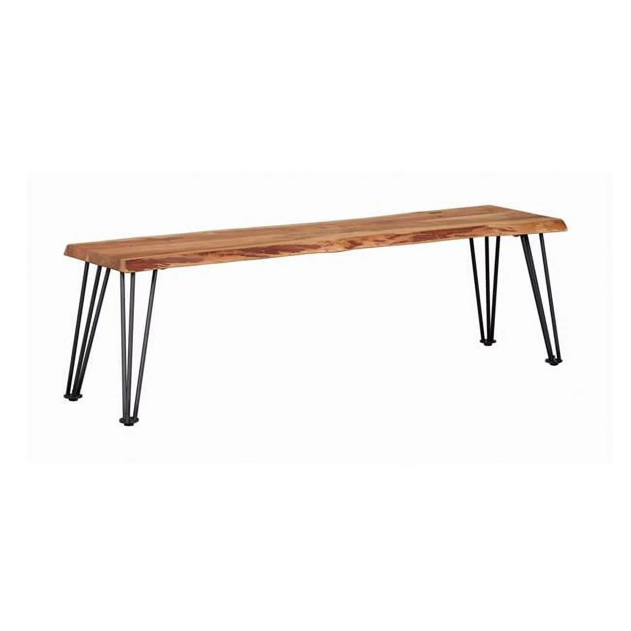 Benjara  18 x 60 x 15 in. Wooden Dining Bench with Live Edge Details & Metal Legs, Brown