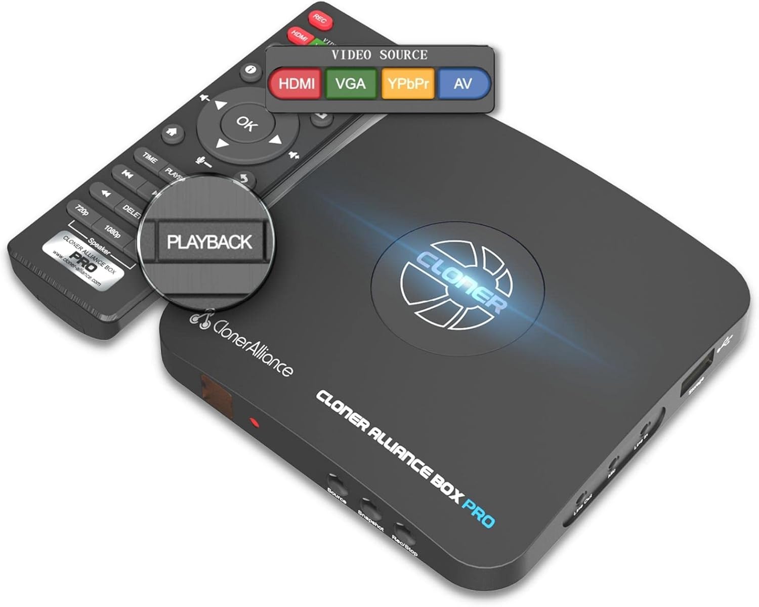 Box Pro, 1080p@60fps Video Recorder, DVR with HDMI Capture, Playback on TV. RCA/YPbPr/VGA to Digital Converter. Schedule Recording. No PC Required.