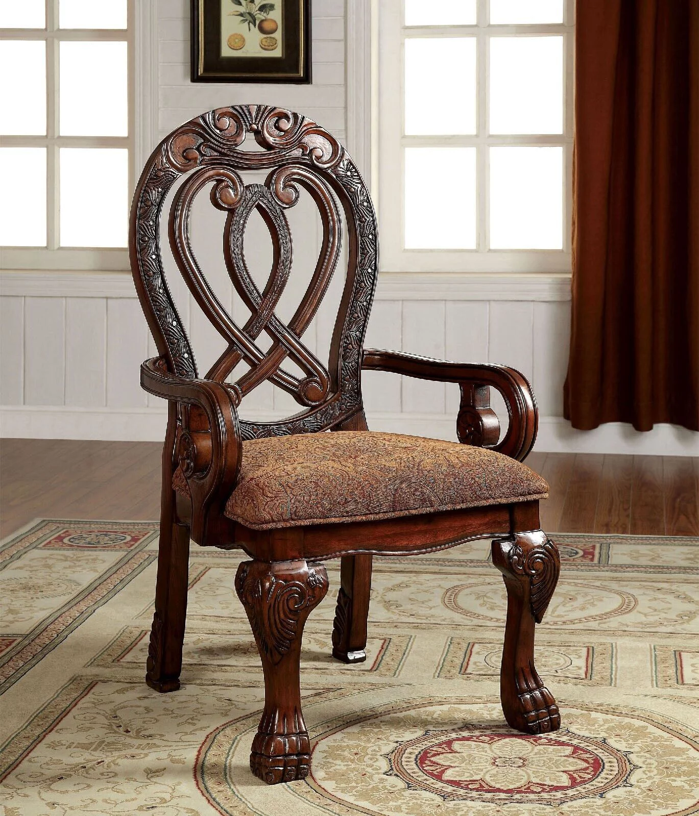 Royal Formal Cherry Solid wood 7pc Dining Set Dining Table w Leaf 2x Arm Chairs 4x Side Chairs Kitchen Breakfast Pedestal Base - Radiant Selections