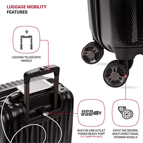 SwissGear 7272 Energie Expandable Hardside Luggage with Spinner Wheels and TSA Lock, Gunmetal, Carry-On 19-Inch