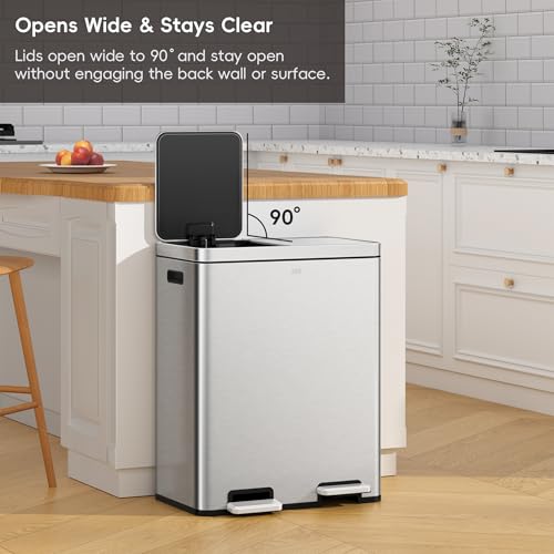 EKO EcoCasa II 36L+24L Dual Trash Can with Recycle Bin, Stainless Steel Garbage Can with Lid, Deodorizer Compartment