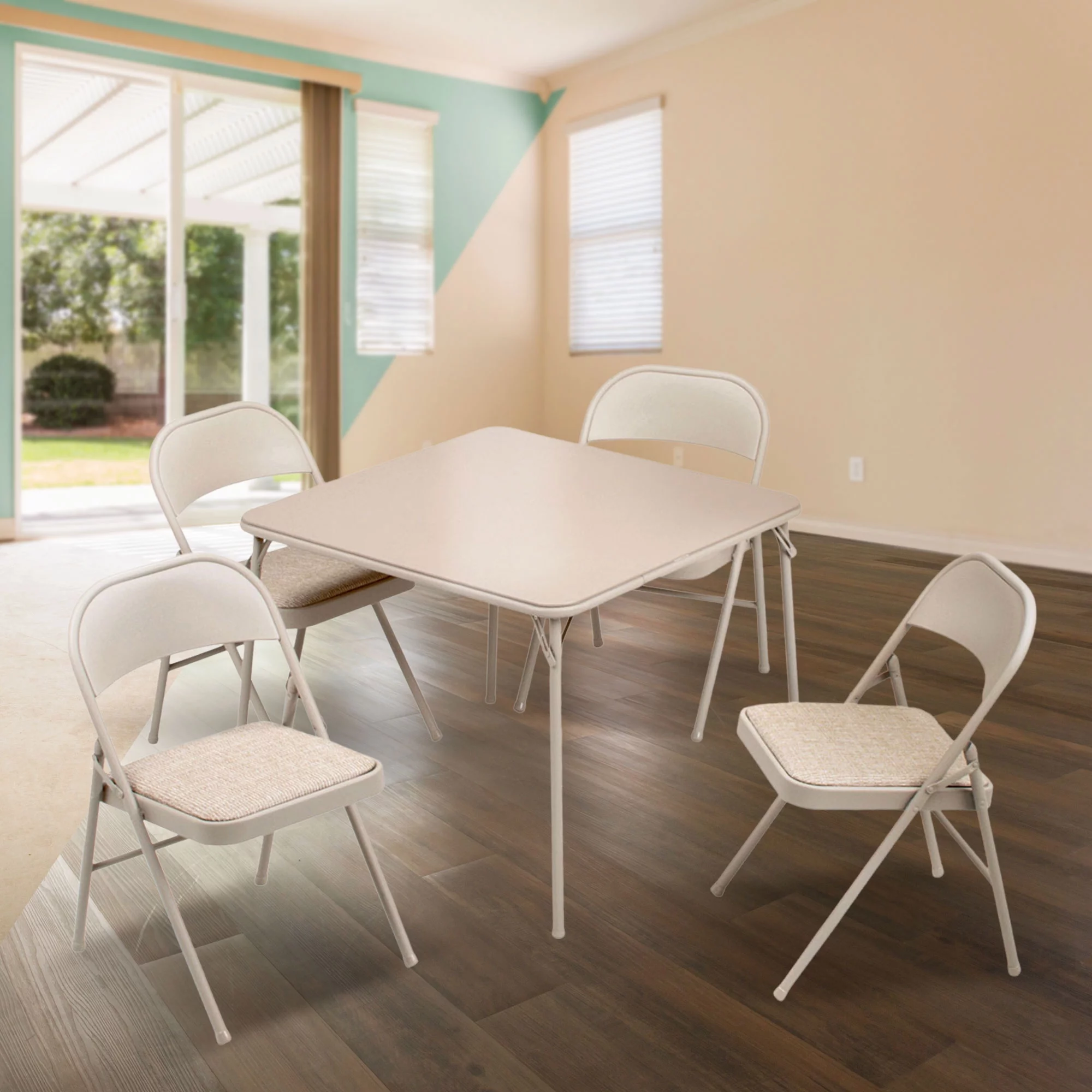 MECO Sudden Comfort 5 Piece 34x34 Card Table and 4 Chairs Folding Furniture Set - Radiant Selections