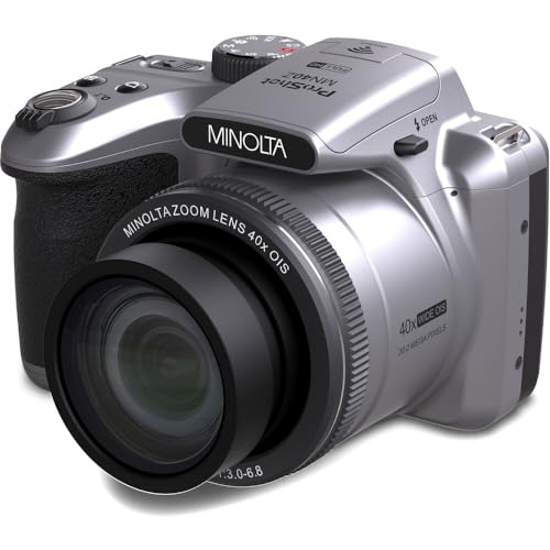 MINOLTA MN40Z 20 Mega Pixels 40x Optical Zoom Digital Camera with 1080p FHD Video (Purple) Bundle with 64GB Memory Card + Vlog Tripod + 4xAA Battery