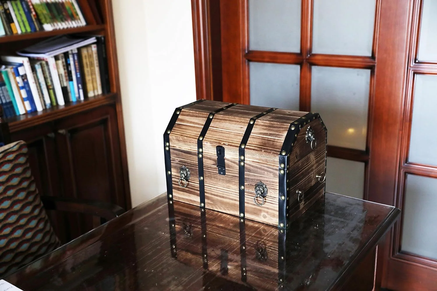 WANHUI(TM Large Wooden Pirate Lockable Trunk with Lion Rings
