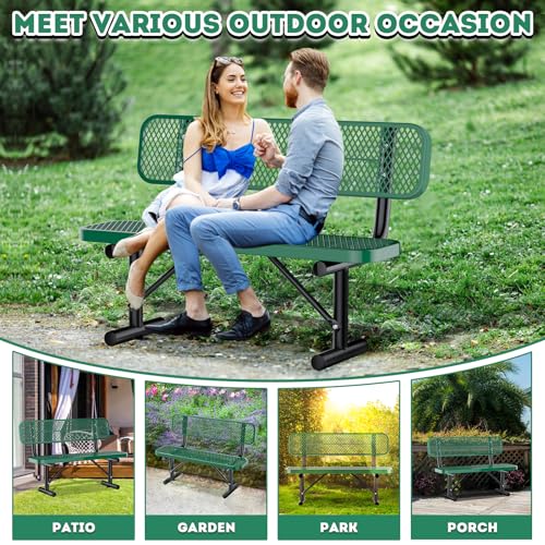 8FT Heavy Duty Park Bench with Back Portable Frame, Outdoor Metal Park Bench with Backrest, Steel Mesh Outdoor Bench for Garden, Lawn, Patio, Porch