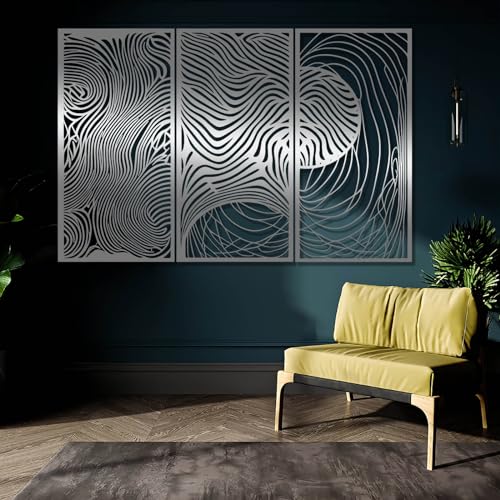 Intricate Abstract Waves Metal Wall Decor, Set of 3 Metal Wall Art Panels, Metal Irregular Wall Hanging, Abstract Line Metal Wall Decor