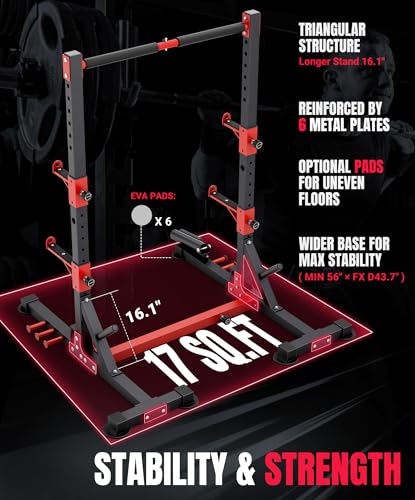 YOLEO Squat Rack with Adjustable Pull-Up Bar & Extended Safety Arms, Multi-Functional Power Racks Squat Stand for Home Gym, Garage & Basement