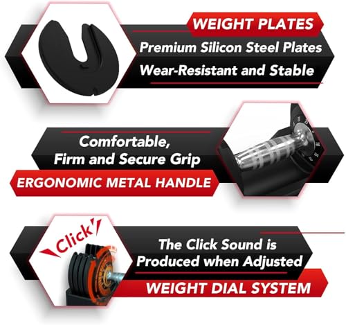 Keppi Adjustable Dumbbells Set-25lb/40lb/55lb/60lb, Anti-Slip Metal Fast Adjust Weight Handle, Exercise & Fitness for Full Body Workout