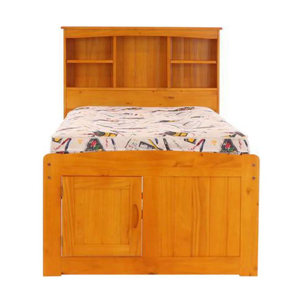 OS Home and Office Furniture 82120K6-22 Captains Bookcase Bed in Warm Honey
