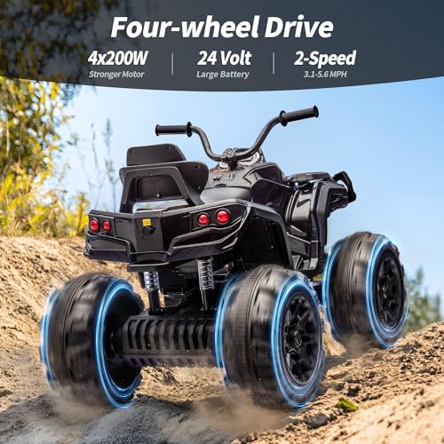 Shark Kids ATV 4 Wheeler, 24V 4WD Electric ATV Ride On Toy for Big Kids, 4X200W Motor, 5.6Mph Max Speed - Green