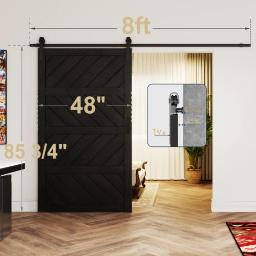 Sliding Barn Door 30”x84”, Black Barn Doors with Modern Paneled Wave Design, Complete Barn Door Set, Waterproof PVC Surface