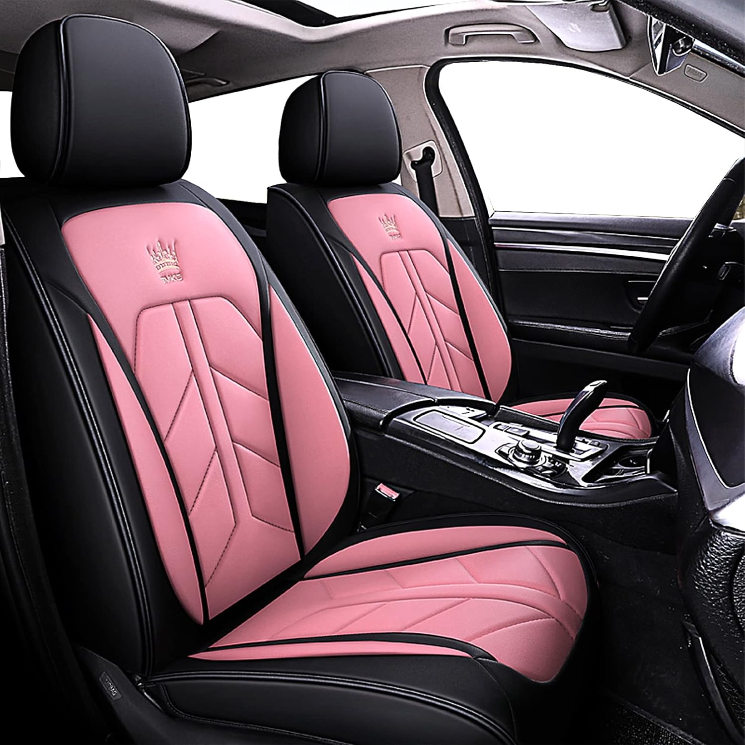 RED-SHYN R-001 Comfortable Leatherette Car Seat Covers for 5-SEAT Cars,Universal Fit Full Set Car Seat Proteror (Black-Red)