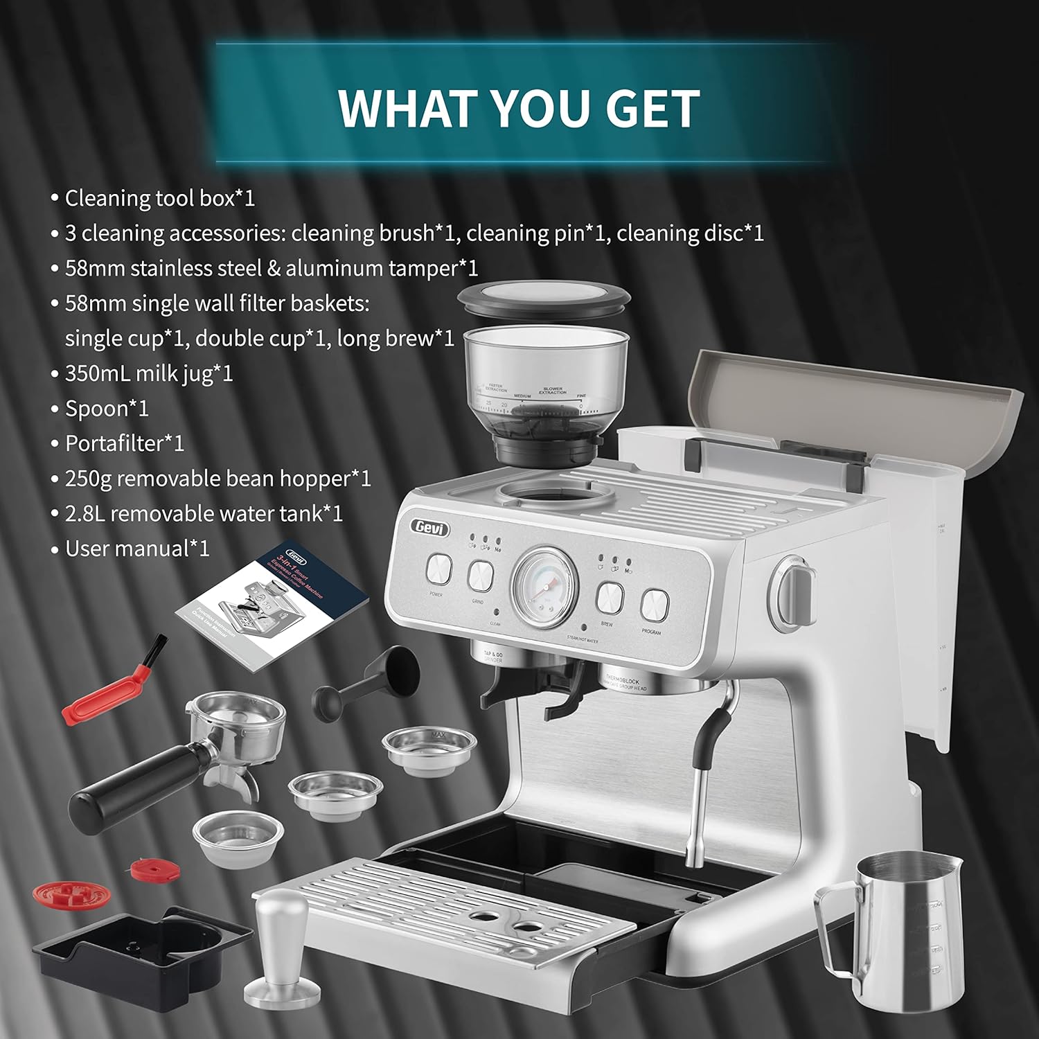 Gevi 4-in-1 Smart Pour-over Coffee Machine Fast Heating Brewer With Built-In Grinder, 51 Step Grind Setting, Automatic Barista Mode, Custom Recipes