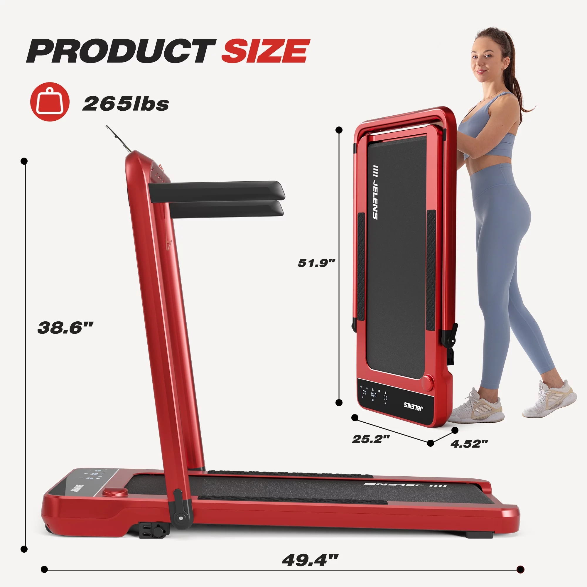 JELENS 2 in 1 Incline Treadmill Under Desk Walking Pad 2.5HP Home Folding Treadmills with Gesture Sensing Control