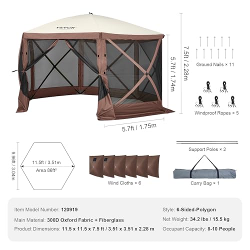 VEVOR Pop Up Gazebo Screen Tent, Pop-Up Instant Gazebo Tents with Mosquito Netting Outdoor Canopy