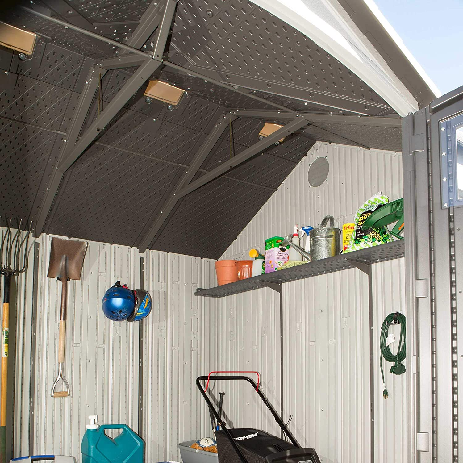 10'x12' Resin Outdoor Storage Shed with Shutters, Windows & Skylights for Garden Patio