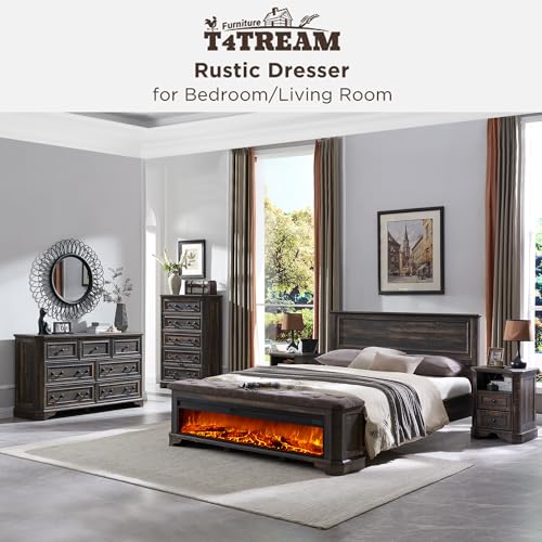 T4TREAM Farmhouse 5 Drawers Dresser for Bedroom, 48" Tall Wood Rustic Chest of Drawers with Natural Texture, Vintage Design