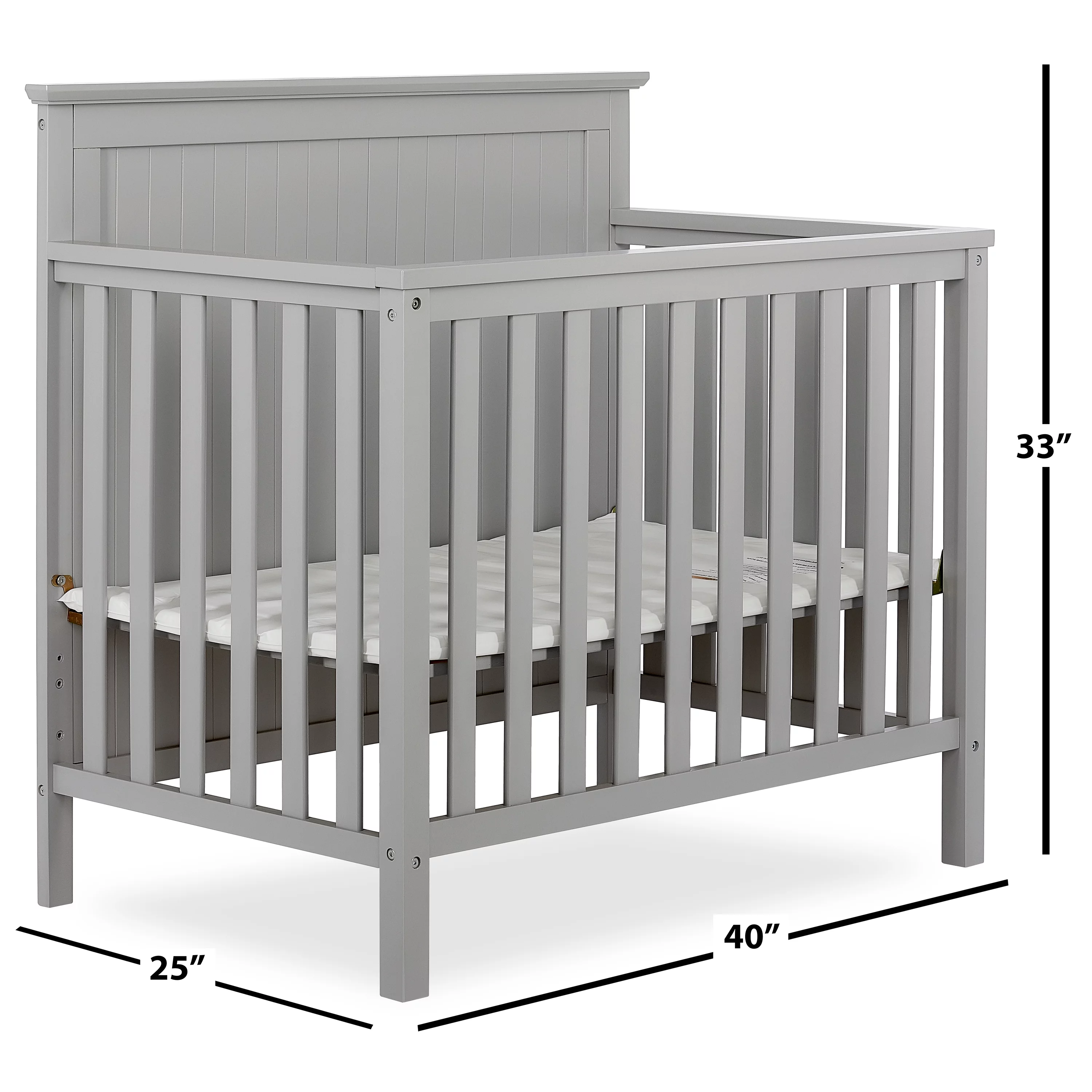 Dream On Me Ava 4-in-1 Convertible Mini Crib, Pebble Grey