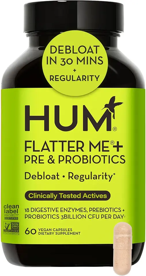 HUM Flatter Me Digestive Enzymes with Probiotics & Prebiotics - Fast-Acting Bloat Relief, Digestive Health and Regularity