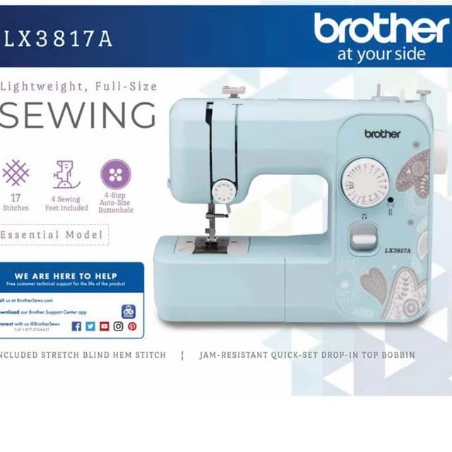 Brother LX3817 17-Stitch Portable Full-Size Sewing Machine, Lightweight, 4 Included Sewing Feet, White, with MTC Microfiber Cloth