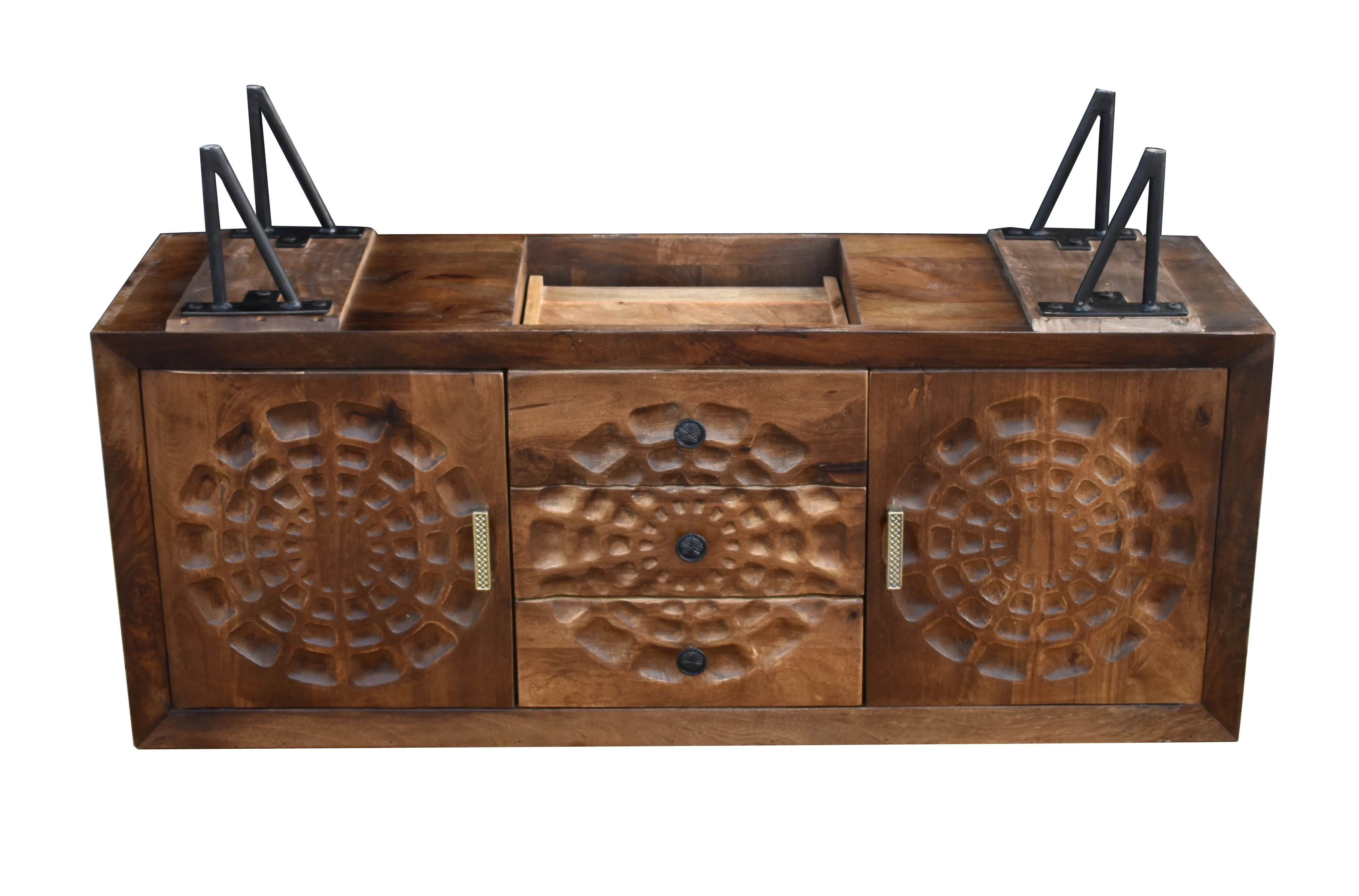 Aztec Recycled Mango Wood Buffet with 3 Drawers and 2 Doors