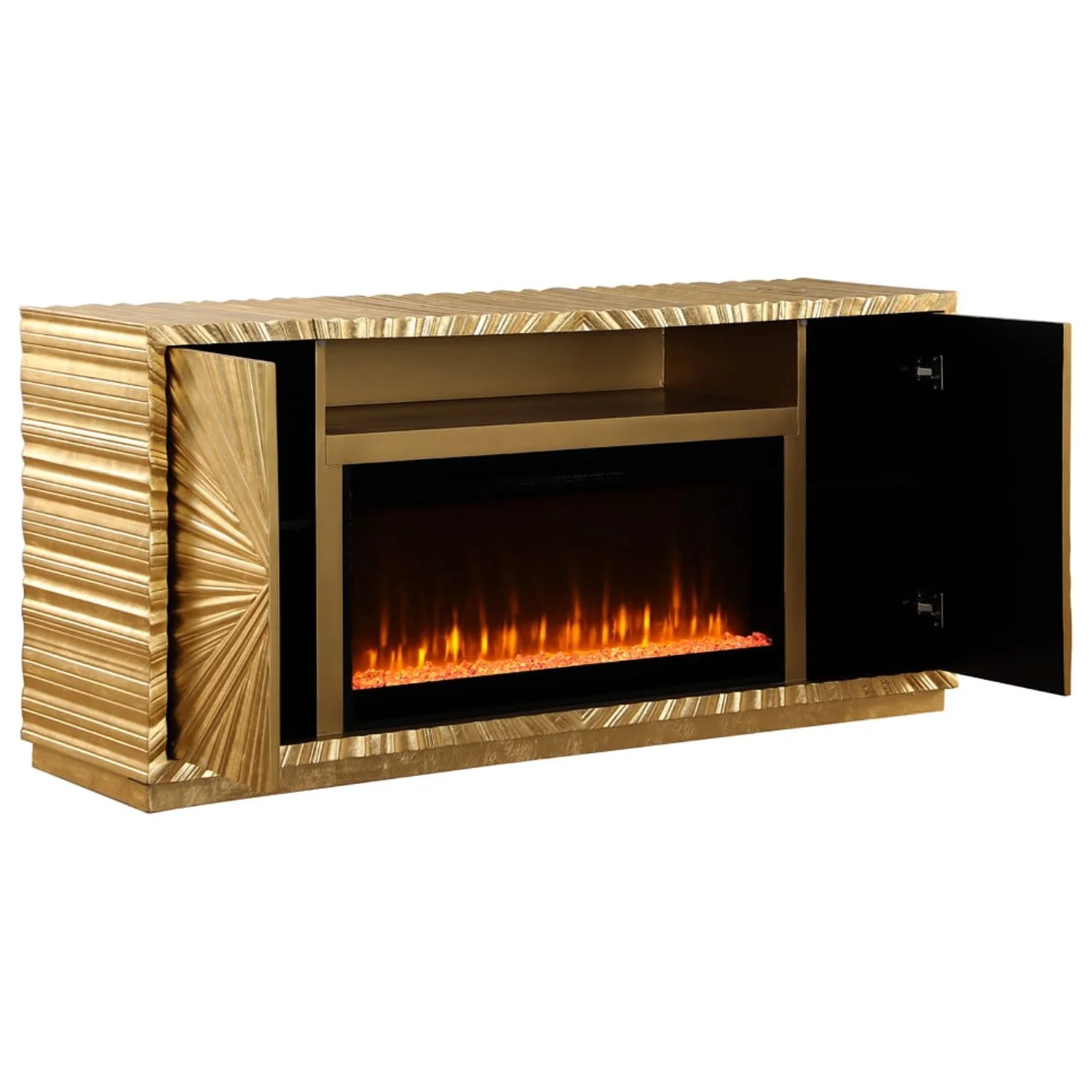 Lacy Freestanding Infrared Electric Fireplace TV Stand in Metallic Gold