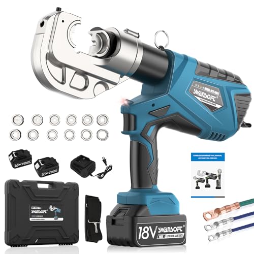 SWANSOFT Electric Hydraulic Cable Lug Crimping Tool, 12Ton 6AWG-800MCM Rechargeable Hydraulic Crimper for Cu/Al Terminal