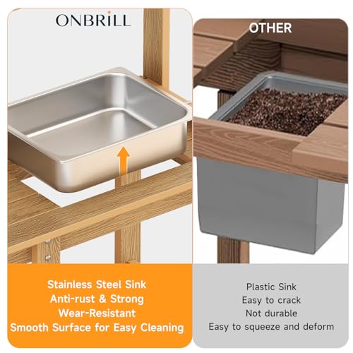 Potting Bench, Outdoor Potting Bench Table with Removable Sink, HDPS Potting Benches for Outside, Garden Table with Storage Shelves & 4 Side Hooks
