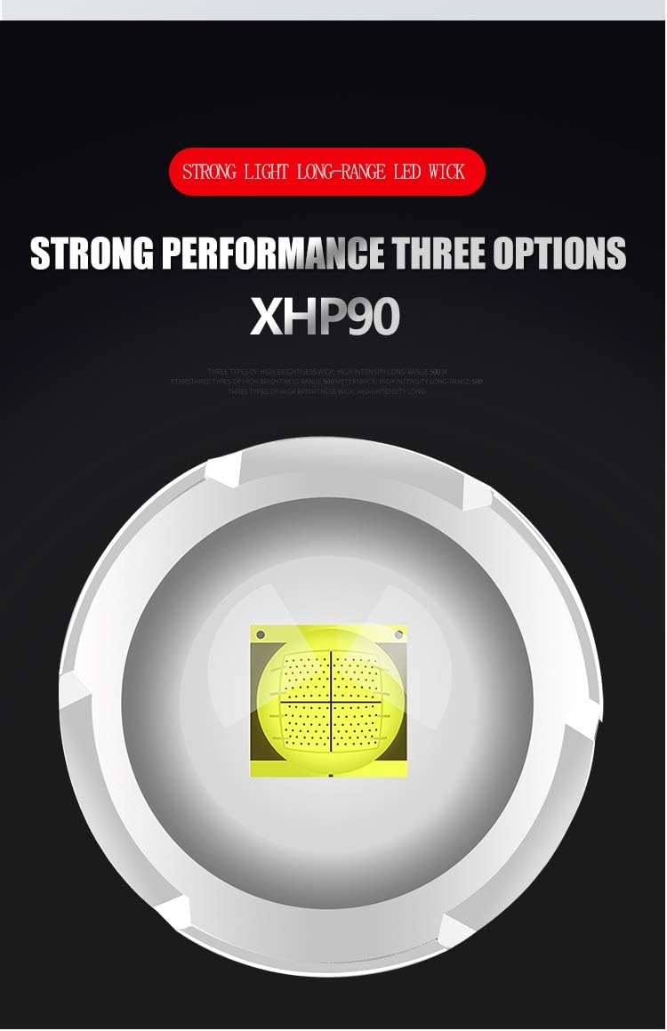 High Power XHP90 LED Flashlight 30000 Lumens Ultra Bright XHP90 LED Handheld Flashlight USB Type-C Rechargeable Torch Adjustable Zoomable Waterproof
