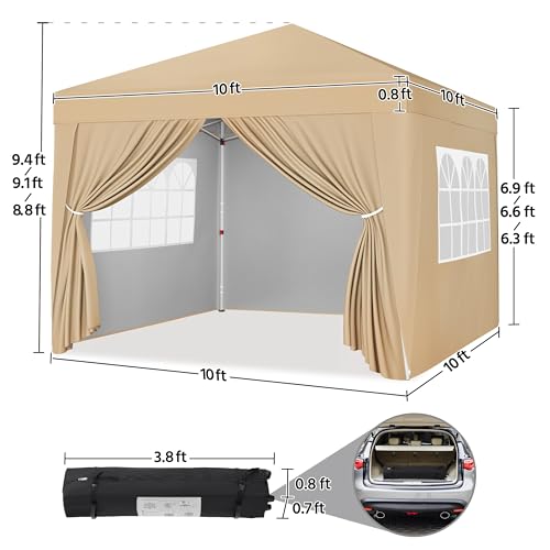 Yaheetech 10x10 Pop Up Canopy with 4 Removable Sidewalls, Portable Enclosed Instant Tent, Waterproof Outdoor Tent, Beach Sun Shelter with 4 Sandbags