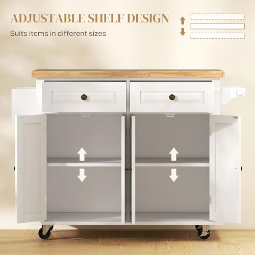HOMCOM Kitchen Island on Wheels, Rolling Cart with Rubberwood Top, Spice Rack, Towel Rack and Drawers for Dining Room, Navy Blue