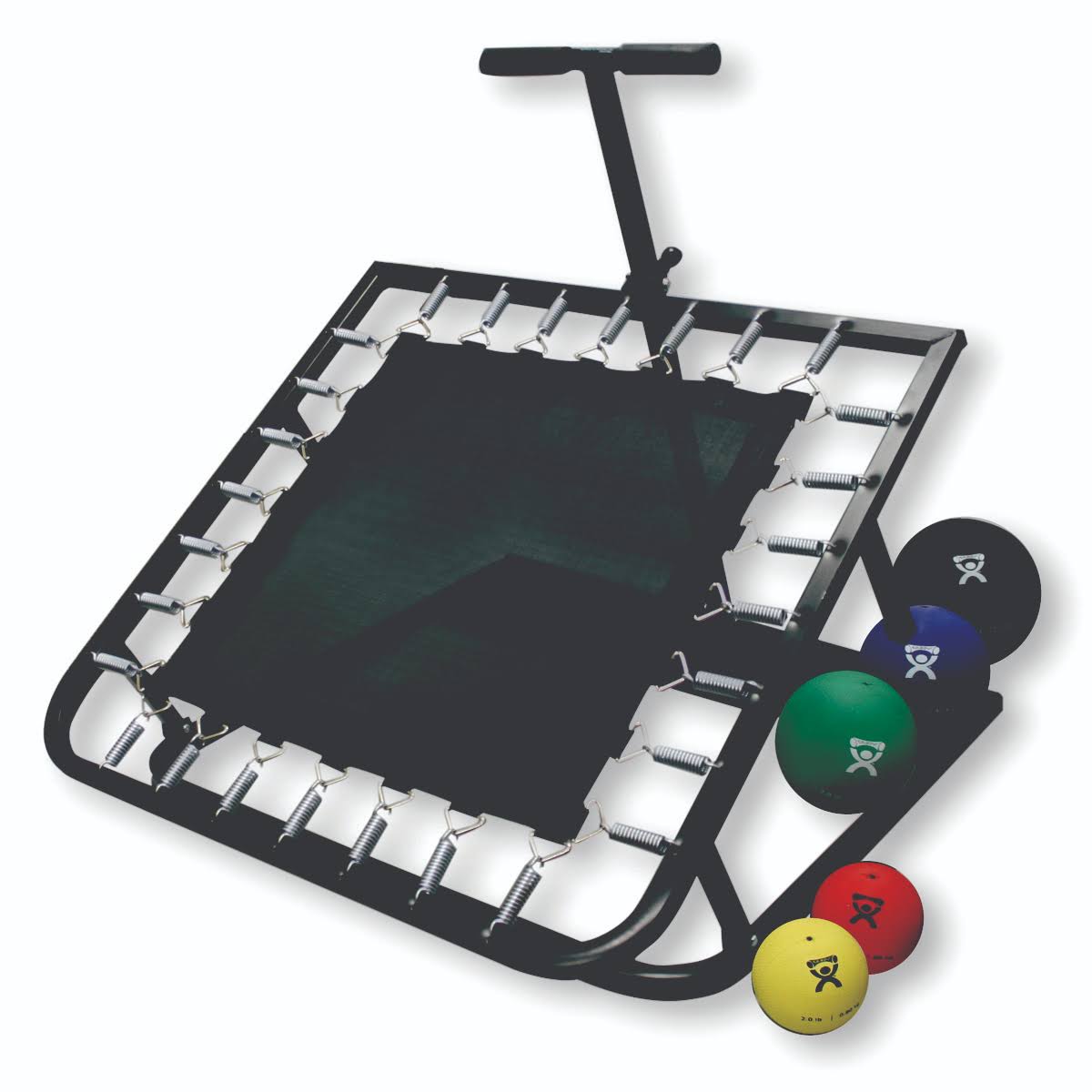 Cando Adjustable Ball Rebounder - Set with Rectangular Rebounder, Vertical Metal Rack, 5-balls (1 Each: 2,4,7,11,15 lb)