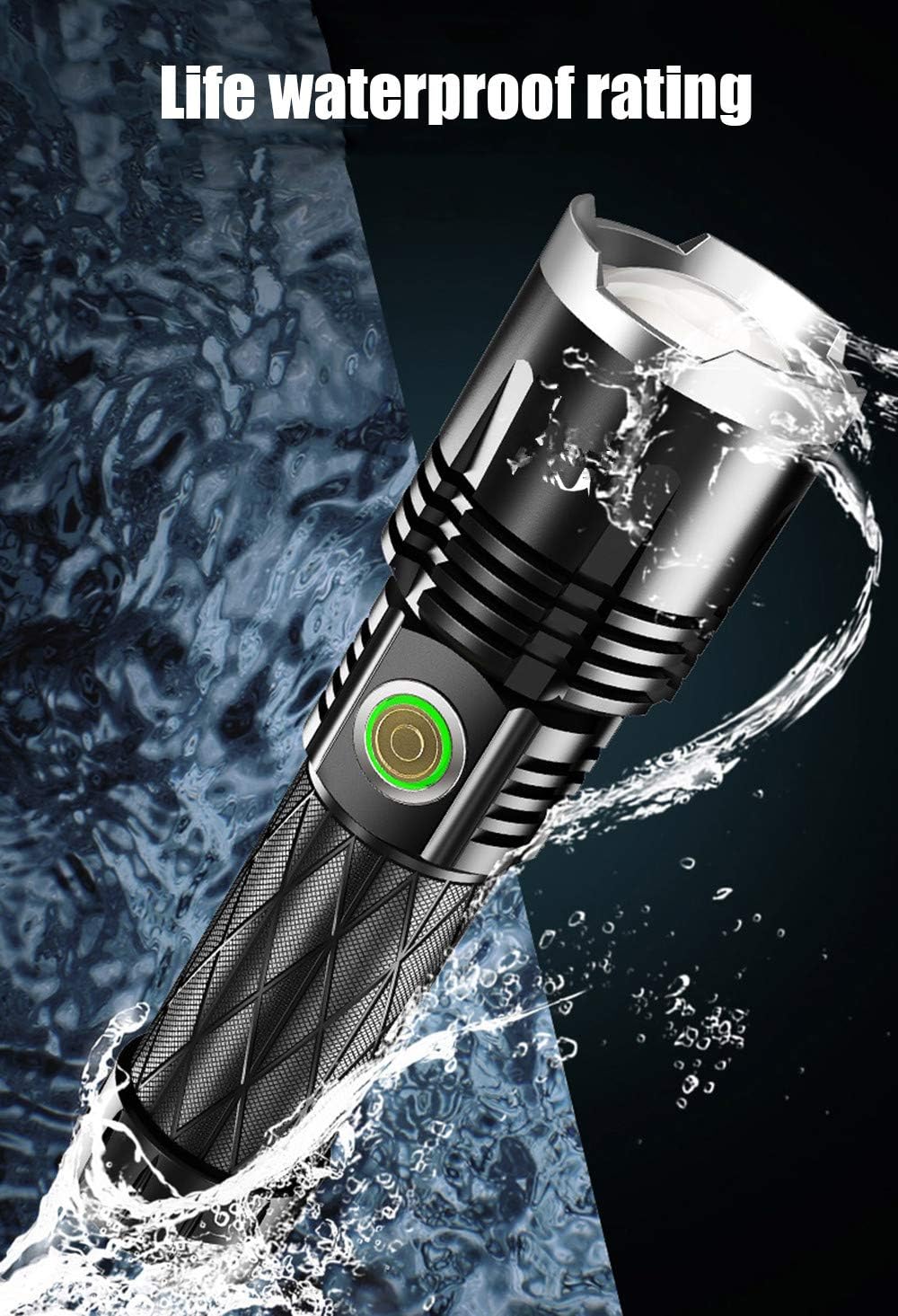 High Power XHP90 LED Flashlight 30000 Lumens Ultra Bright XHP90 LED Handheld Flashlight USB Type-C Rechargeable Torch Adjustable Zoomable Waterproof