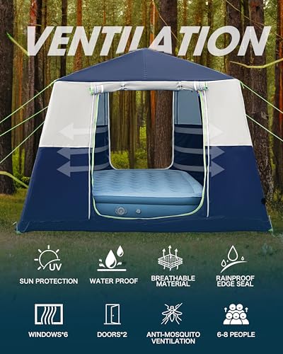 14.1'x6.5'x9' Inflatable Tents for Camping, Portable 6/8/10 Person Blow Up Air Tent