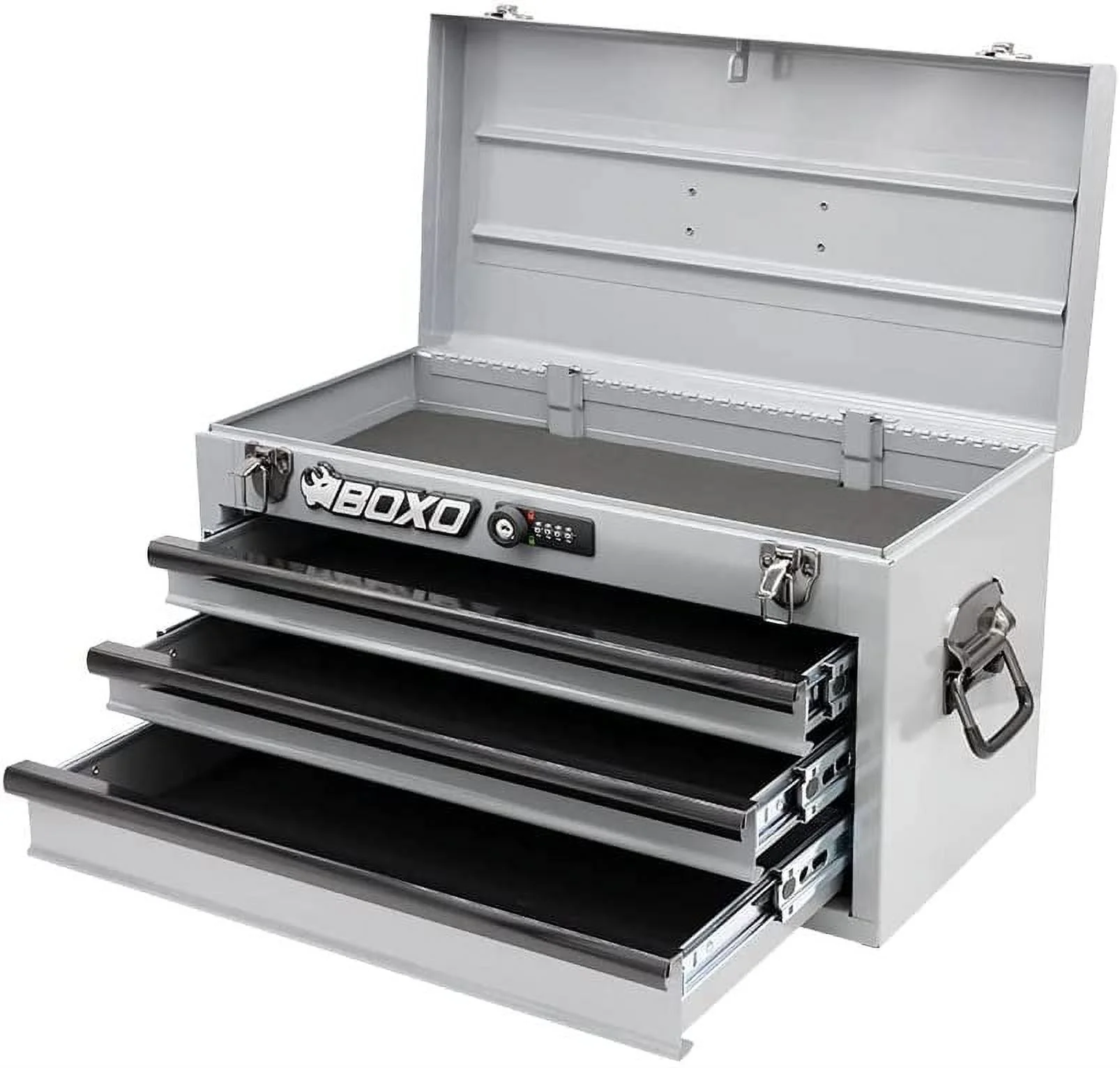 Boxo USA Hand Carry Tool Box 3-Drawer Heavy Duty Steel Toolbox with Lock System Nardo Gray