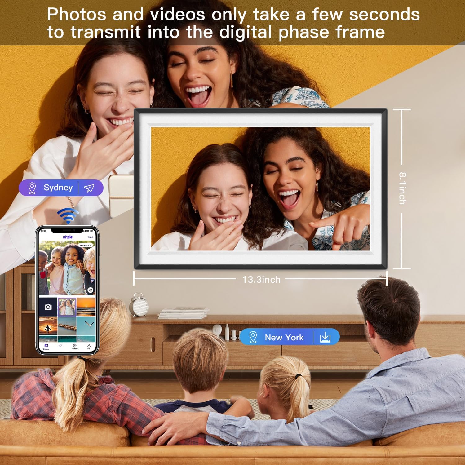 15.6Inch Touch Screen Large Digital Picture Frame,1920 * 1080 FHD WiFi Digital Photo Frame with 32GB Storage, Wall Mountable
